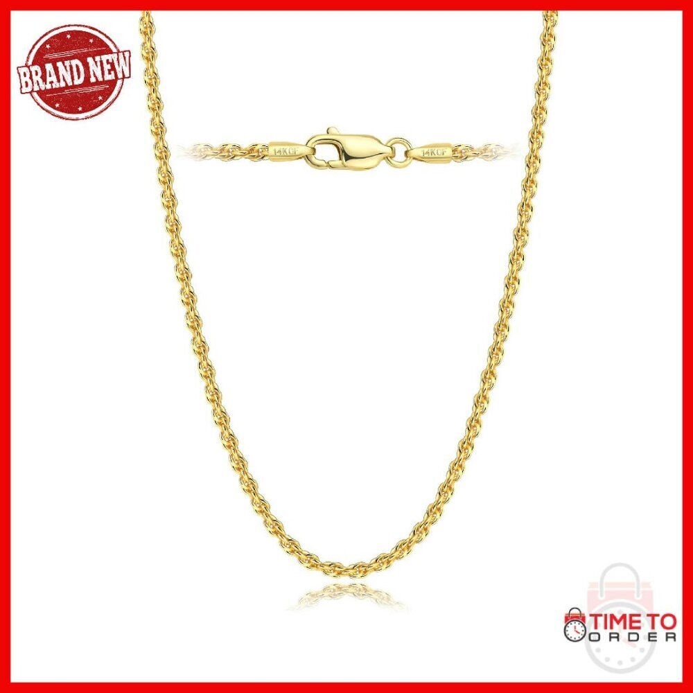 14K Gold Rope Chain Necklace 2mm Unisex 16-26 Inch Non-Tarnish